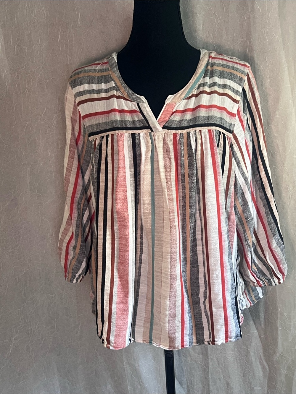Knox Rose Striped V-Neck Blouse in Cream, white, Red, Blue, Gray, pink